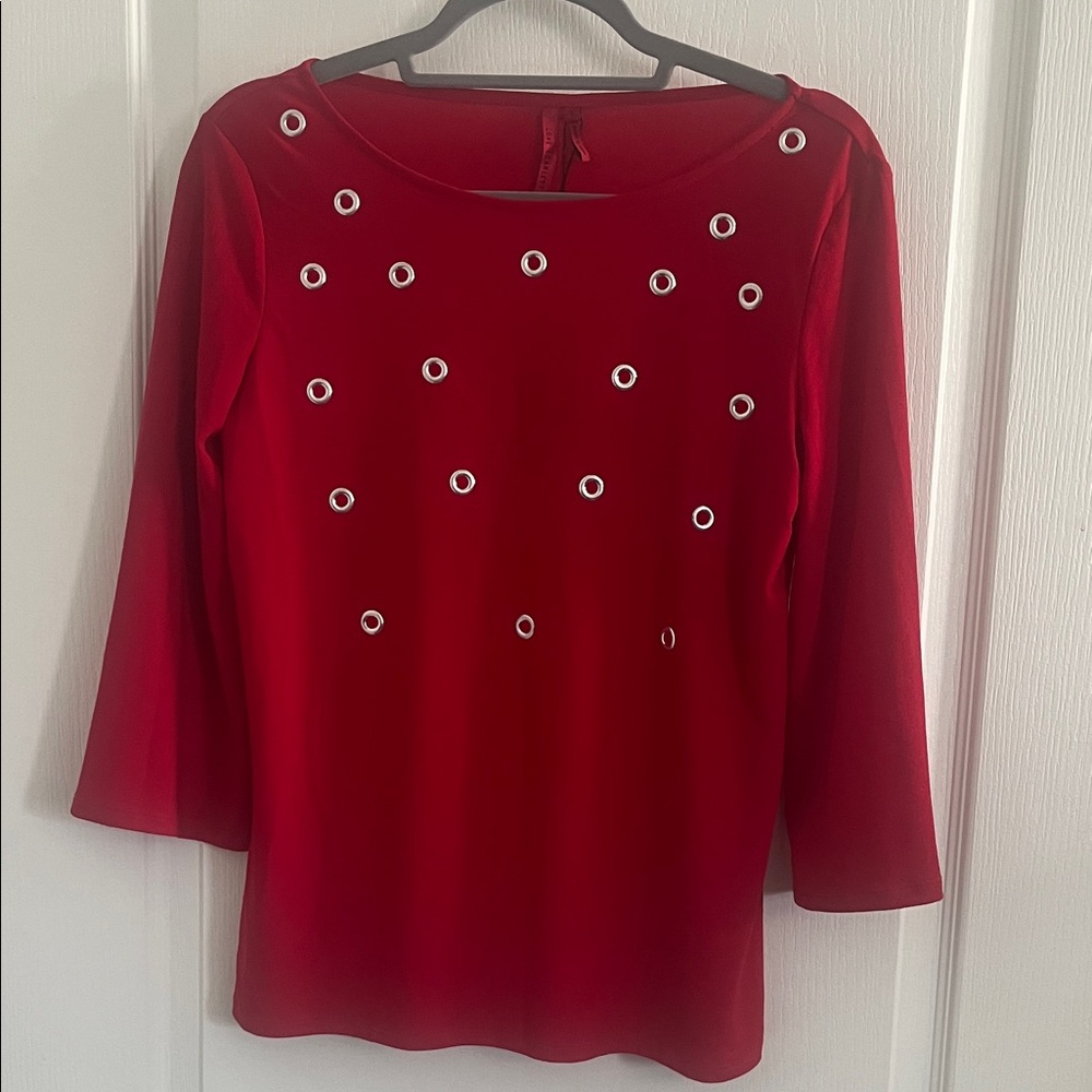 Scarlett Red Women's Blouse with Eyelet Accents